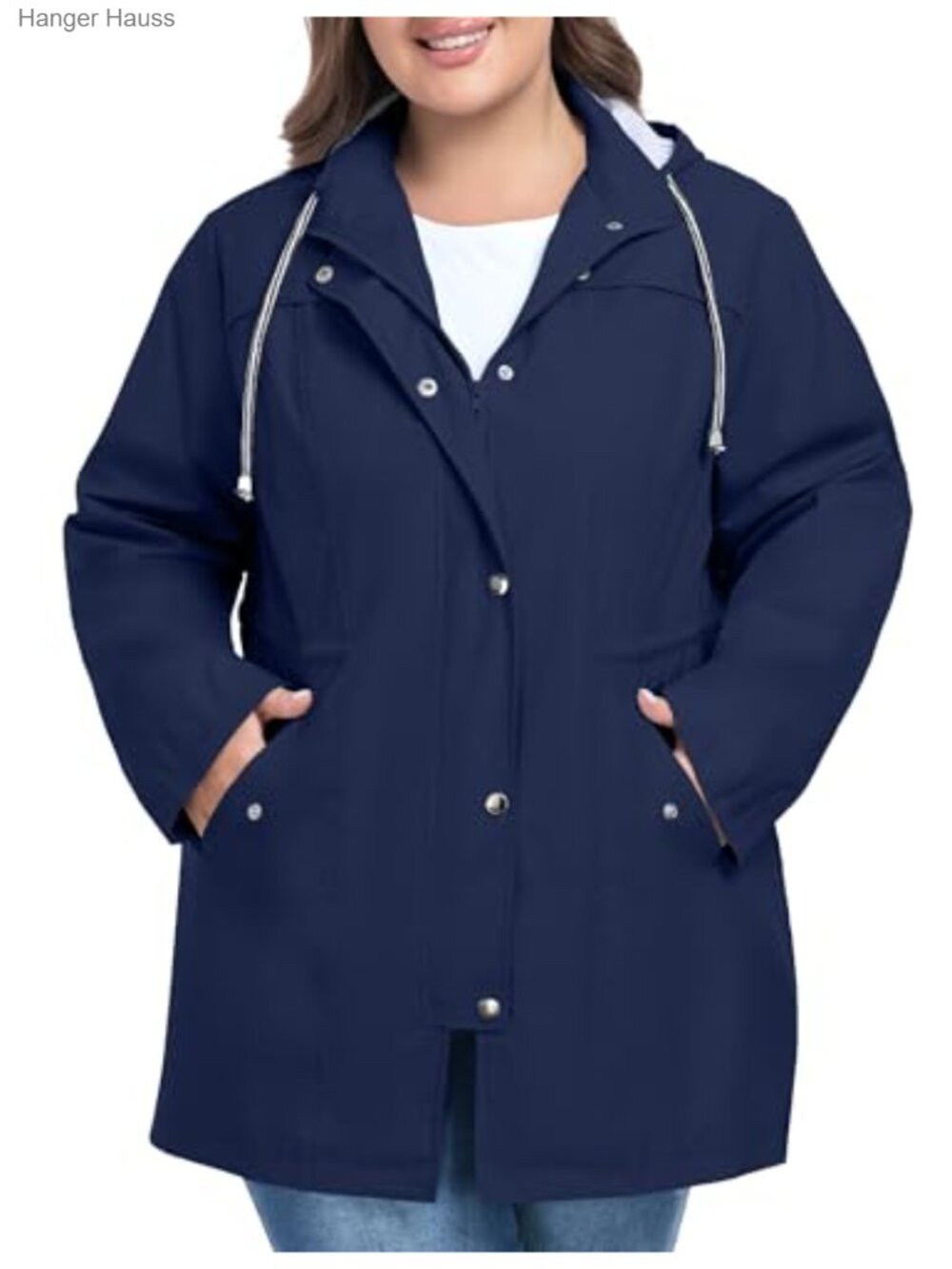 Plus Size Waterproof Rain Jacket Hooded Windbreaker Trench Coat